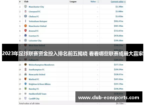 2023年足球联赛资金投入排名前五揭晓 看看哪些联赛成最大赢家